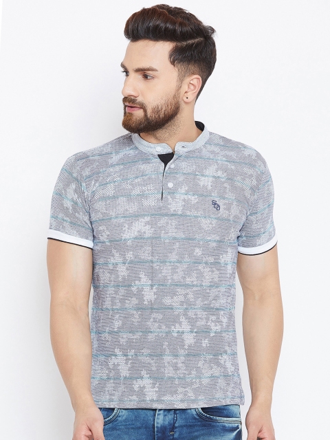 

Duke Men Grey Printed Mandarin Collar T-shirt