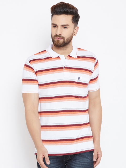 

Duke Men White Striped Polo Collar T-shirt