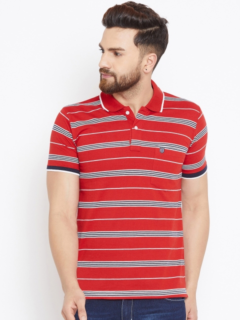 

Duke Men Red Striped Polo Collar T-shirt
