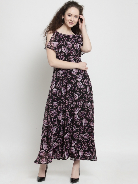 

Latin Quarters Women Black Printed Slit Sleeves Maxi Dress