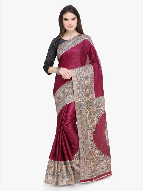 

Silk Bazar Maroon Silk Blend Printed Khadi Saree