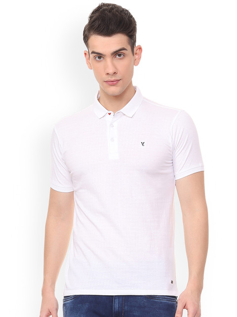 

V Dot Men White Solid Polo Collar T-shirt