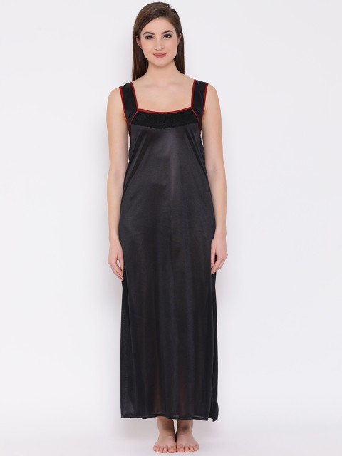 

Clovia Maroon & Black Solid Nightdress with Robe NS1153P09S/M