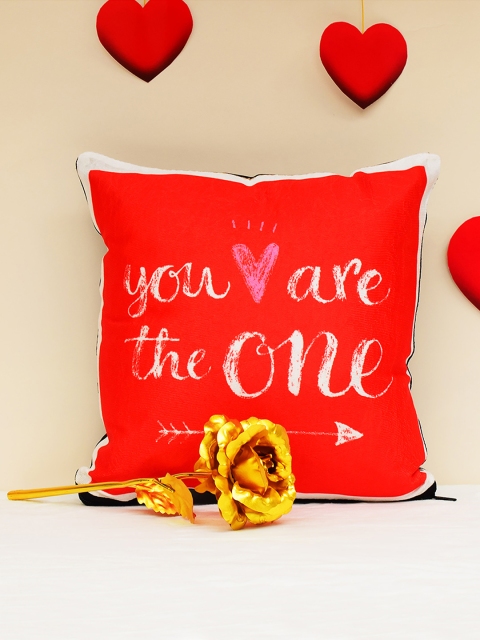 

Archies Love Gifts Pack Of 2 Red 1st Valentines Day Special Cushion & 24K Golden Rose