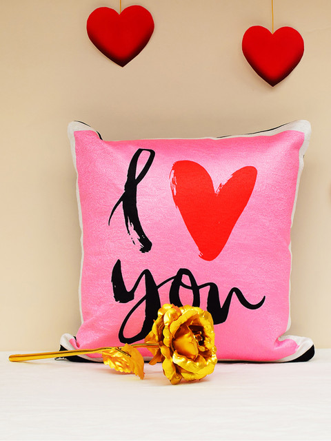 

Archies Love Gifts Multicoloured Printed Cushions & 24K Golden Rose Set, Multi