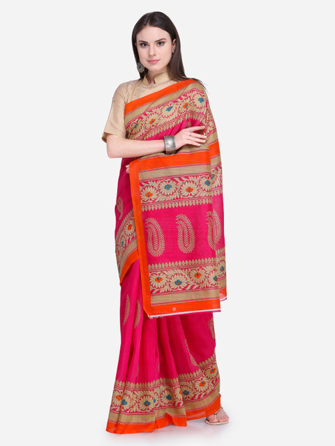 

Silk Bazar Pink & Beige Silk Blend Printed Khadi Saree