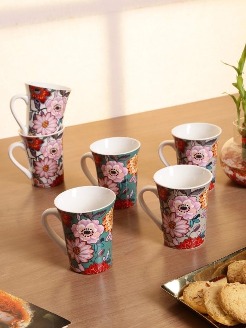 

GOODHOMES Multicoloured Set of 6 Printed Porcelain Coffee Mugs, Multi