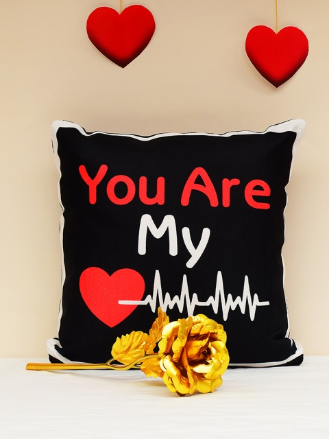 

Archies Love Gifts Black Printed Cushions & 24K Golden Rose Valentines Day Gift Set