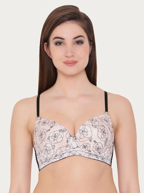 

Clovia Padded Wired Floral Print T-Shirt Cage Bra, Off white