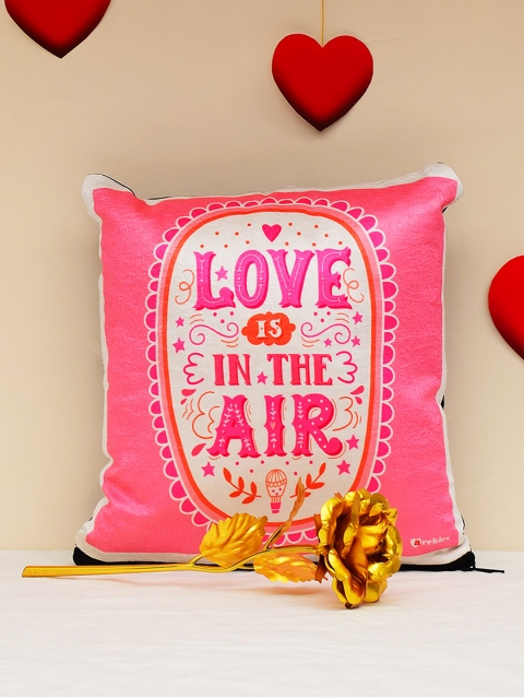 

Archies Love Gifts pink 1st Valentines Day Special Cushion & 24K Golden Rose Set