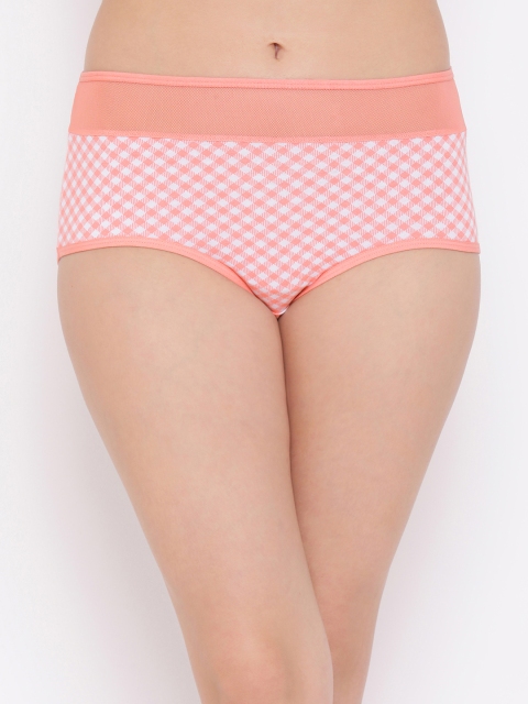 

Clovia Women Orange & White Checked Hipster Briefs PN2988P16XL