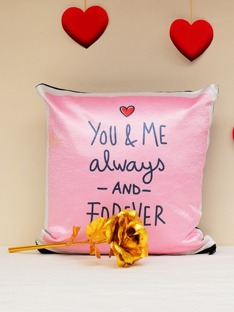 

Archies Love Gifts Pink Printed Cushion with 24K Golden Rose Gift Set
