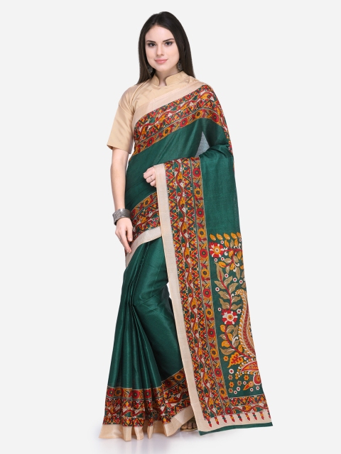 

Silk Bazar Green Silk Blend Solid Khadi Saree