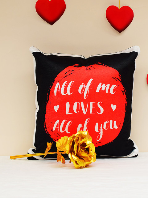 

Archies Love Gifts Valentines Day Special Set of 2 Cushion & 24K Golden Rose, Black