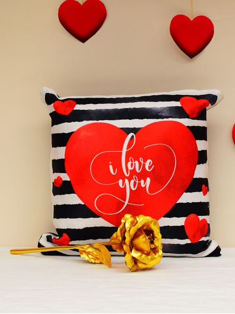 

Archies Love Gifts Black & White Striped Cushion with 24K Golden Rose Gift Set