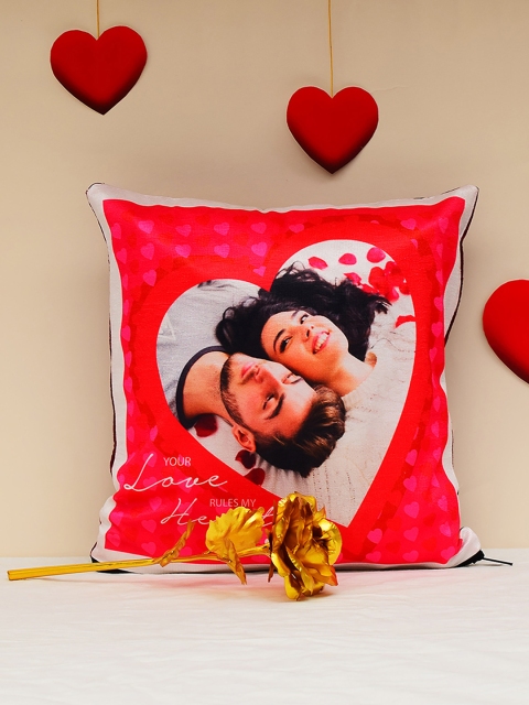 

Archies Red Printed Cushion with 24K Golden Rose Gift Set