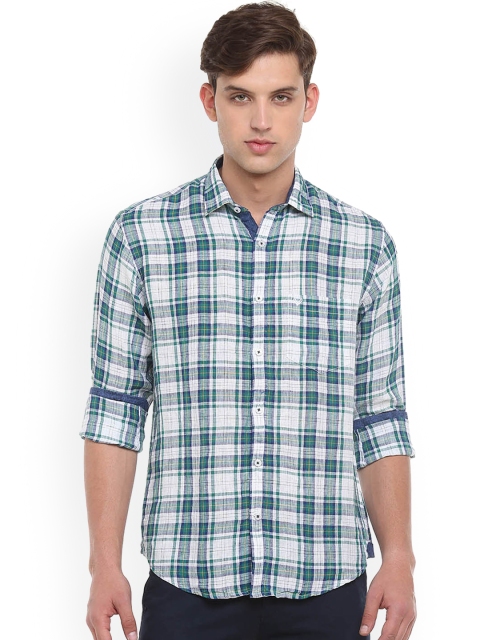 

Linen Club Men Green & White Regular Fit Checked Casual Shirt