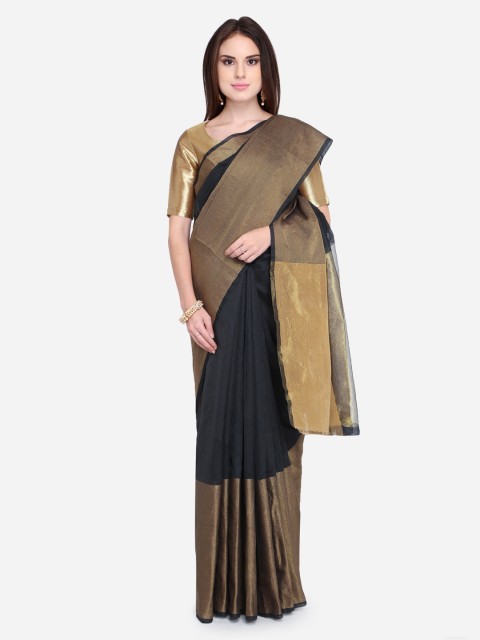 

Silk Bazar Black & Beige Silk Cotton Solid Saree