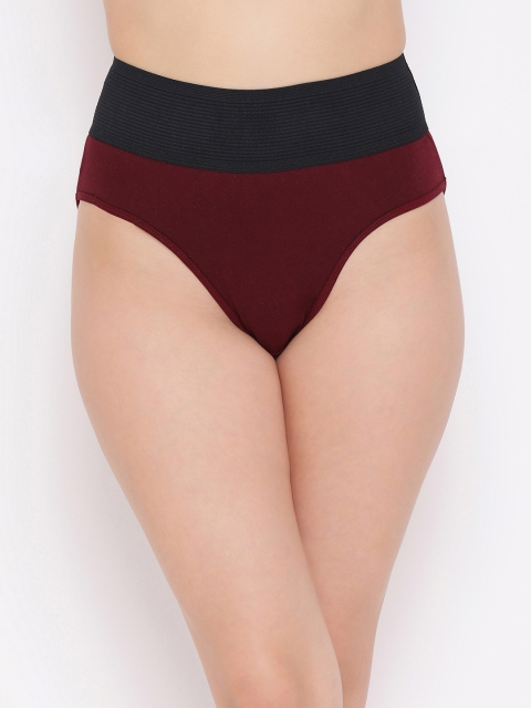 

Clovia Women Maroon & Black Colourblocked Hipster Briefs PN2964P09