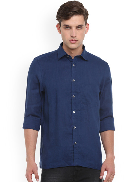 

Linen Club Men Navy Blue Regular Fit Solid Casual Shirt
