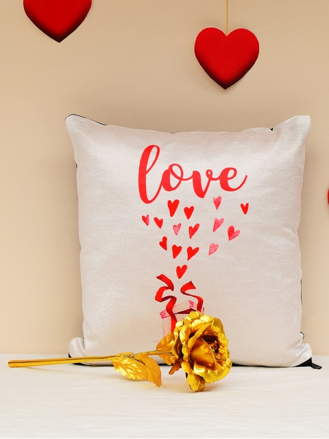 

Archies Love Gifts Multicoloured Printed Cushions & 24K Golden Rose Set, Multi