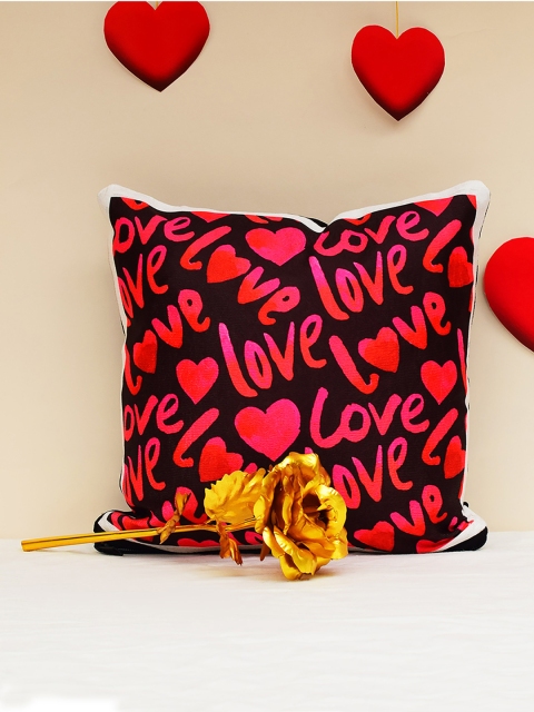 

Archies Love Gifts Black & Red 1st Valentines Day Special Cushion & 24K Golden Rose Set