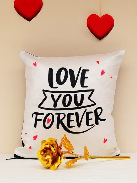 

Archies Love Gifts White Printed Cushions & 24K Golden Rose Valentines Day Gift Set