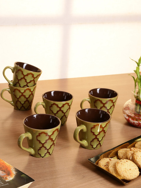 

GOODHOMES Set of 12 Printed Stoneware Coffee Mugs, Green