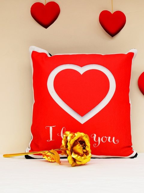 

Archies Love Gifts Valentines Day Special Set of 2 Cushion & 24K Golden Rose, Red