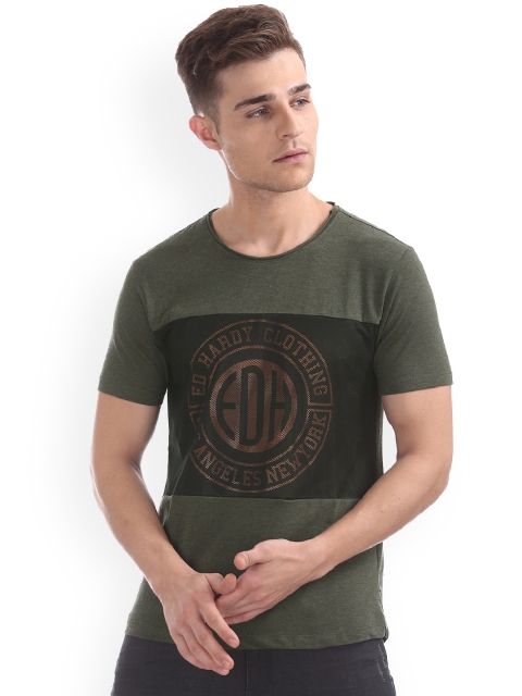 

Ed Hardy Men Green Printed Round Neck T-shirt