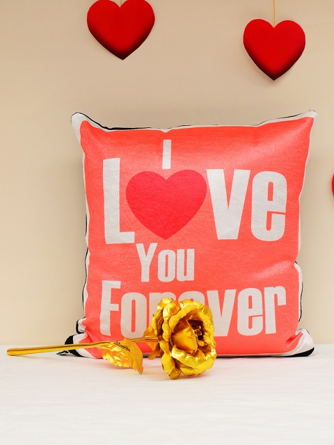 

Archies Valentines Day Special Set of 2 Cushion & 24K Golden Rose, Red