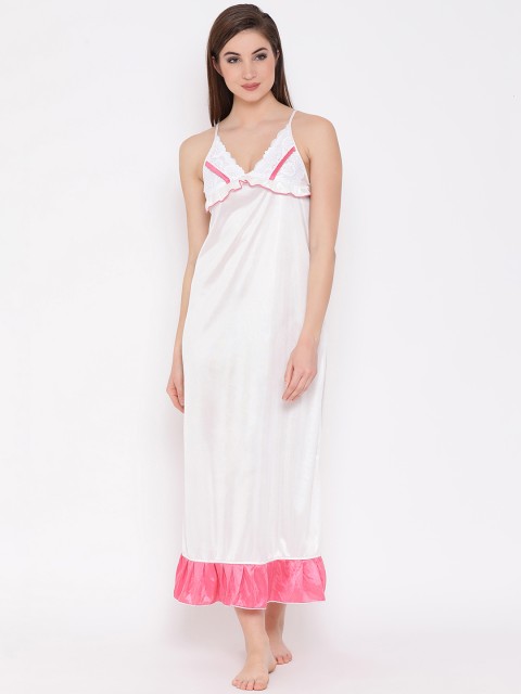 

Clovia Women Pink & White Self Design Nightdress NS1152P22S/M