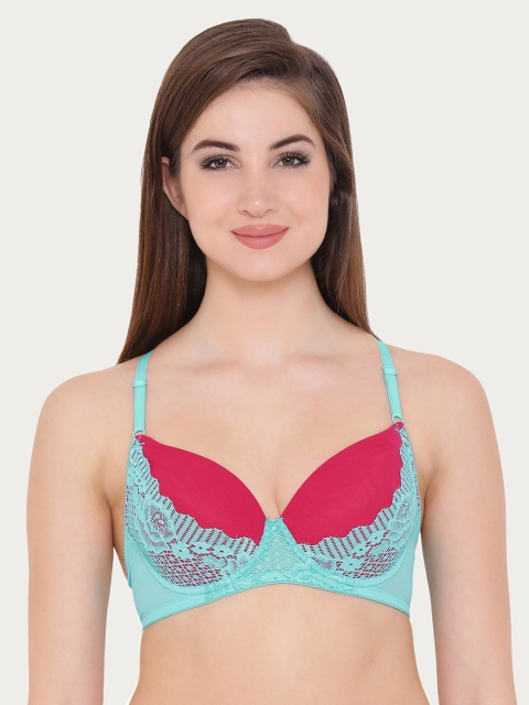 

Clovia Lace Padded Underwired Crossback Bra, Blue