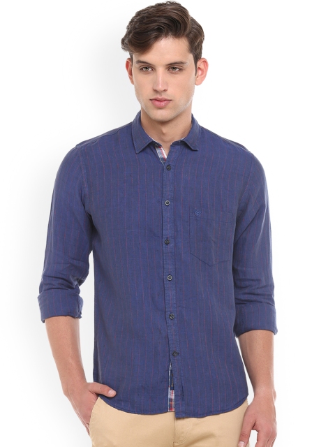

Linen Club Men Linen Navy Blue Regular Fit Striped Casual Shirt