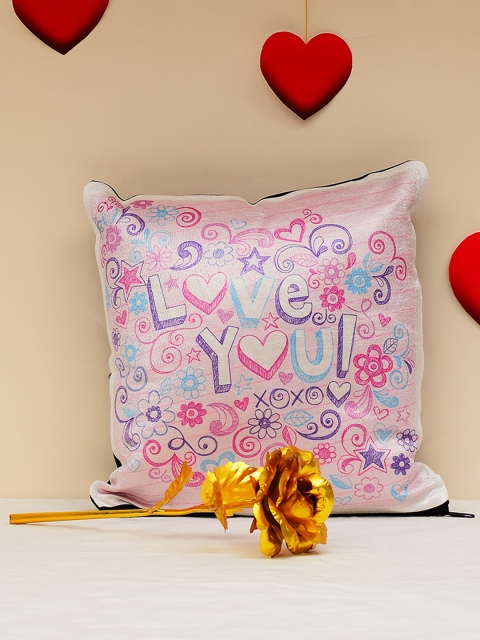

Archies Love Gifts pink 1st Valentines Day Special Cushion & 24K Golden Rose Set