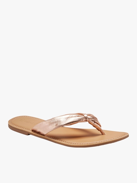 

next Women Gold-Toned Knot-Toe Post Leather Flats