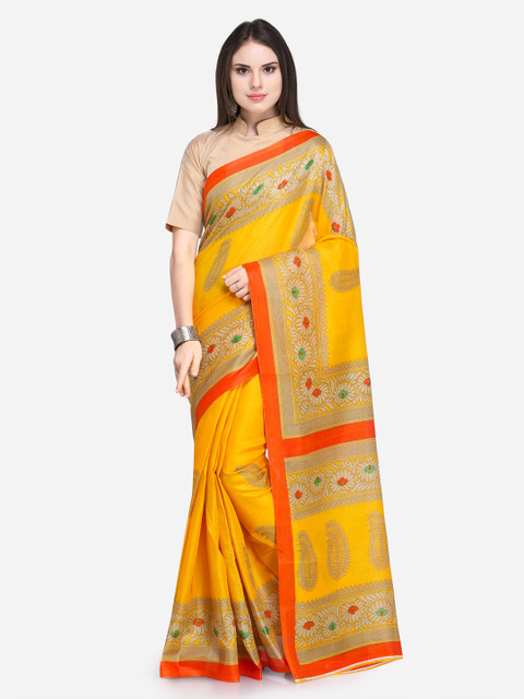 

Silk Bazar Yellow Silk Blend Printed Khadi Saree