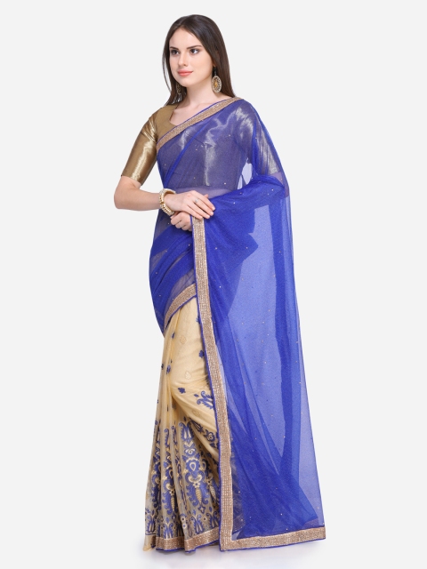 

Silk Bazar Blue & Beige Net Embroidered Saree
