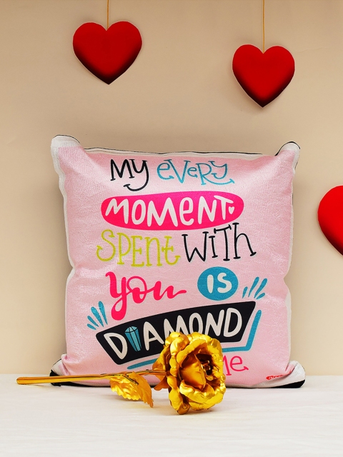 

Archies Love Gifts Pink Printed Cushion with 24K Golden Rose Gift Set