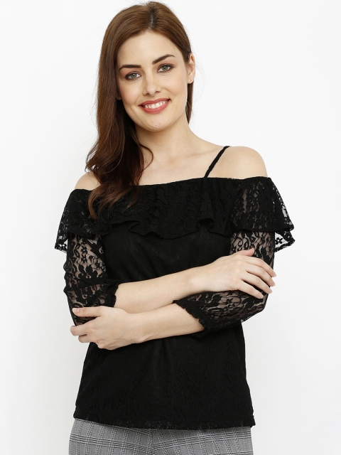 

Kraus Jeans Women Black Self Design Bardot Top