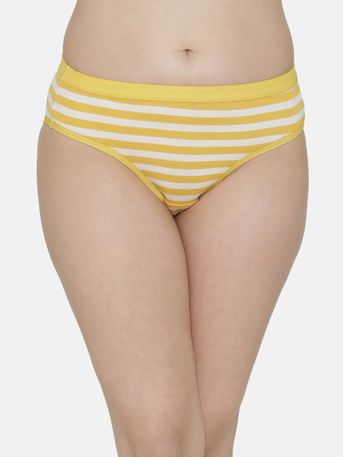 

Clovia Women Yellow & White Striped Bikini Briefs PN2932P02