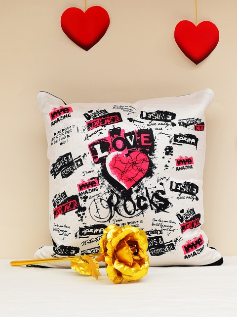 

Archies Love Gifts Valentines Day Special Set of 2 Cushion & 24K Golden Rose, White
