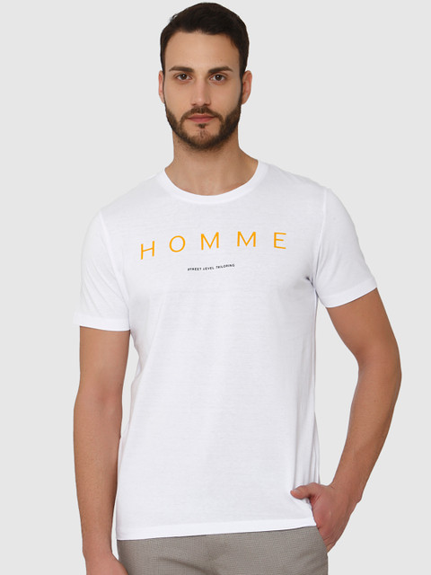 

SELECTED Men White Solid Round Neck T-shirt