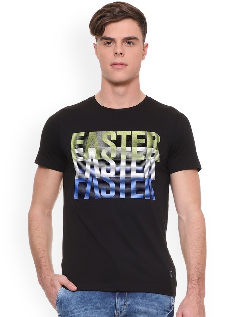 

People Men Black Printed Round Neck Pure Cotton T-shirt