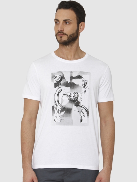 

SELECTED Men White Printed Round Neck T-shirt
