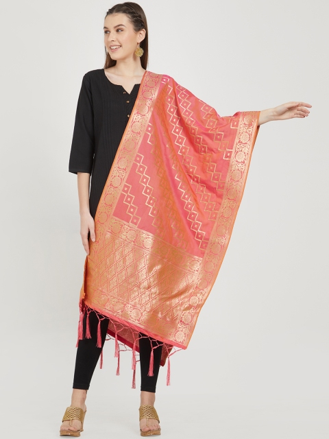 

Faserz Pink & Gold-Coloured Banarasi Art Silk Woven Design Dupatta