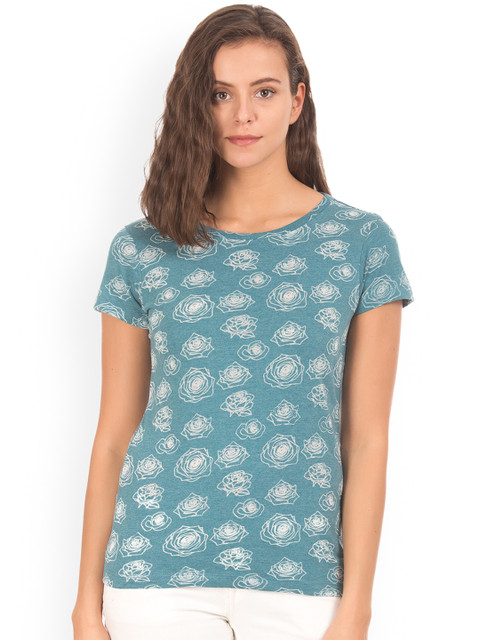 

Flying Machine Women Sea Green Printed Round Neck T-shirt