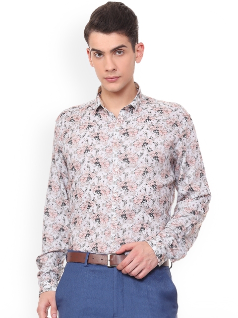 

V Dot Men Pink & Off-White Slim Fit Printed Party Shirt