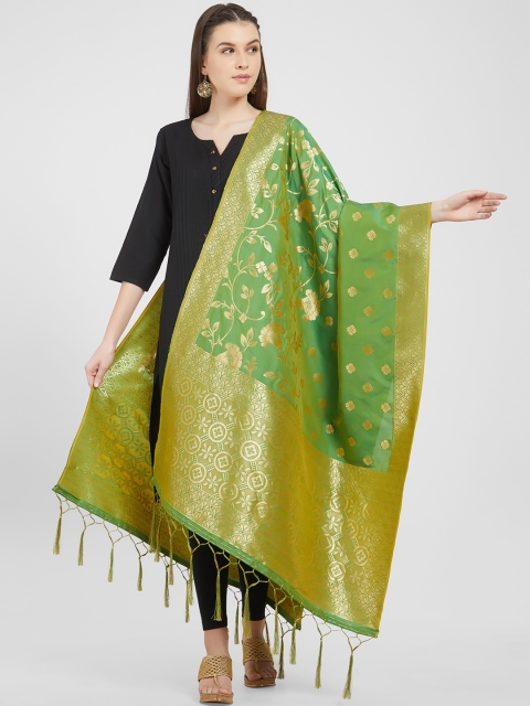 

Faserz Green & Gold-Toned Woven Design Dupatta