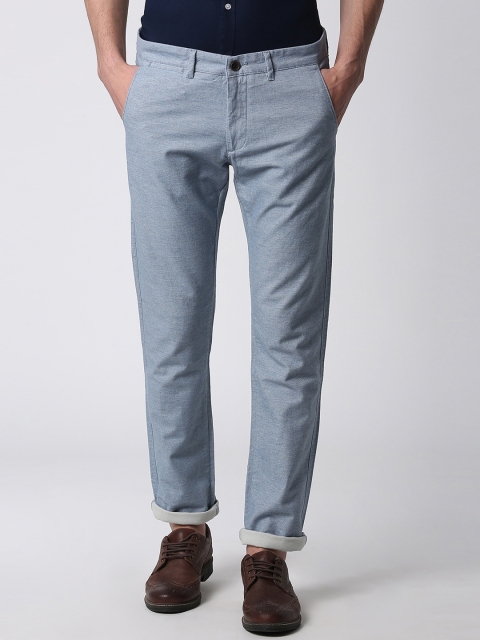 

Peter England Casuals Men Blue Slim Fit Solid Regular Trousers